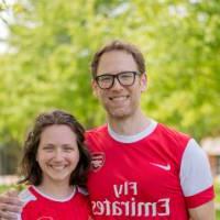 Cornhole team with matching soccer jerseys